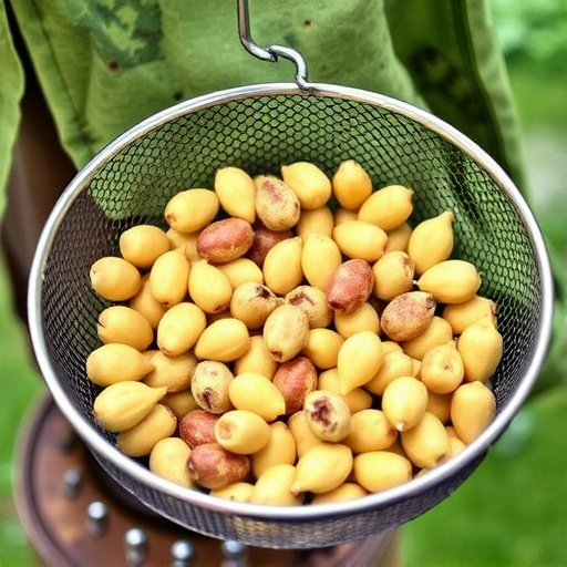 Clean sunflower hearts in metal mesh feeder