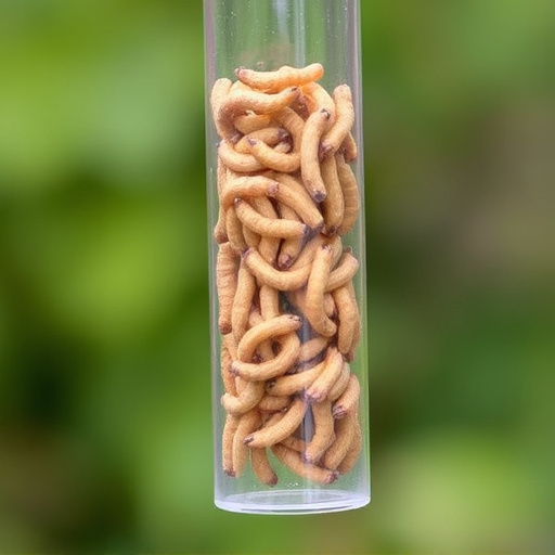 Clear tube feeder filled with dried mealworms