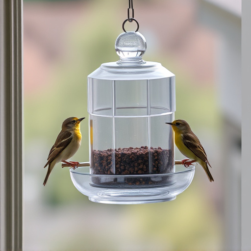 Clear window-mounted bird feeder with birds