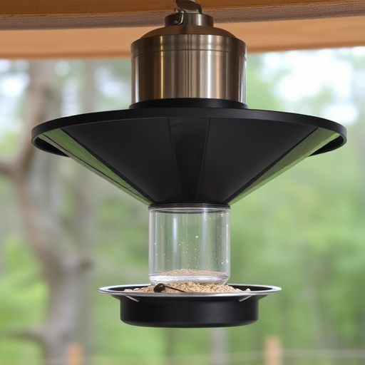 Clever baffle installed above hanging feeder