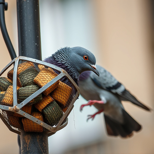 Close-up of anti-pigeon feeding mechanism