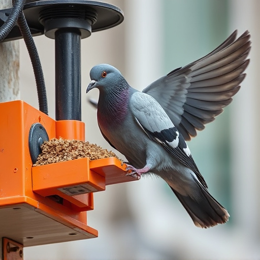 Close-up of anti-pigeon feeding mechanism