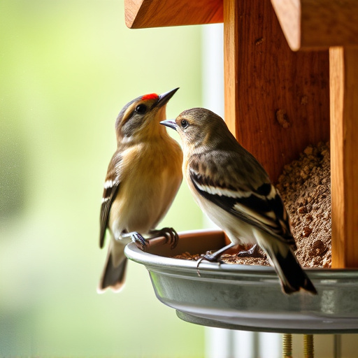 Close-up of birds at window feeder