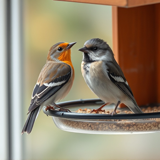 Close-up of birds at window feeder