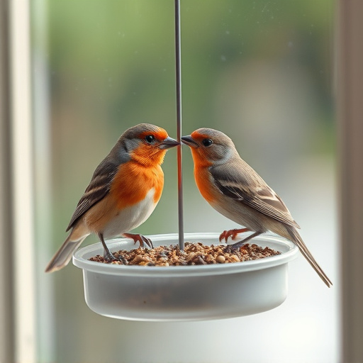 Close-up of birds at window feeder