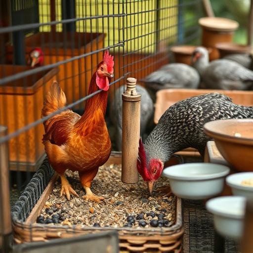 Close-up of caged ground feeding station