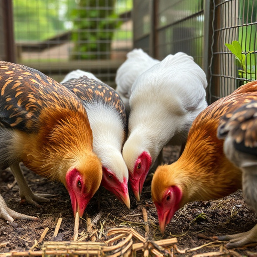 Close-up of caged ground feeding station