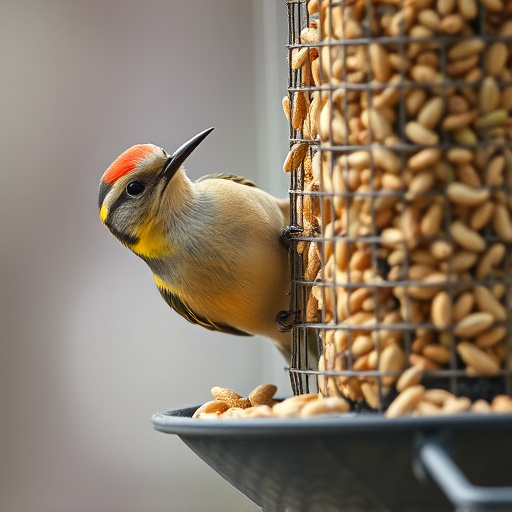 Close-up of nyjer seed-filled feeder