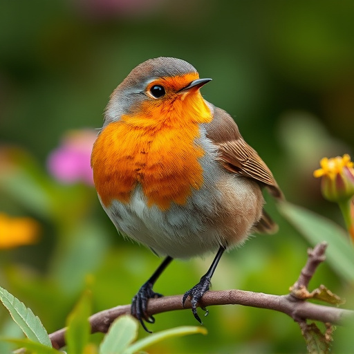 Close-up of robin in garden
