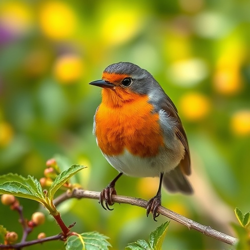 Close-up of robin in garden