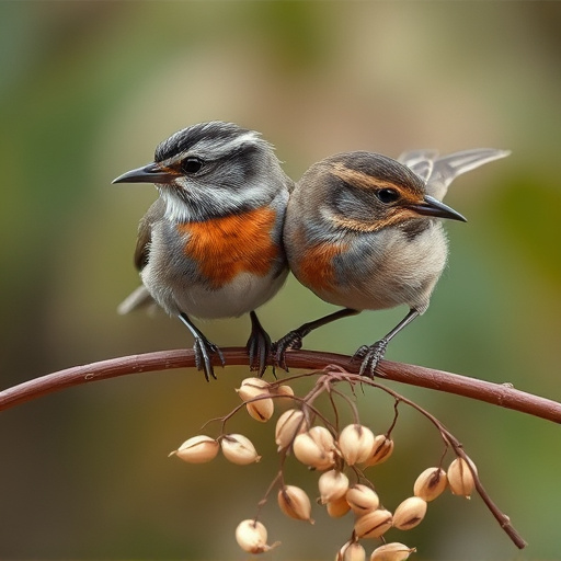 Close-up of seeds attracting small robins
