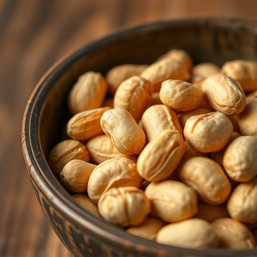 Close-up of shelled peanuts in bowl