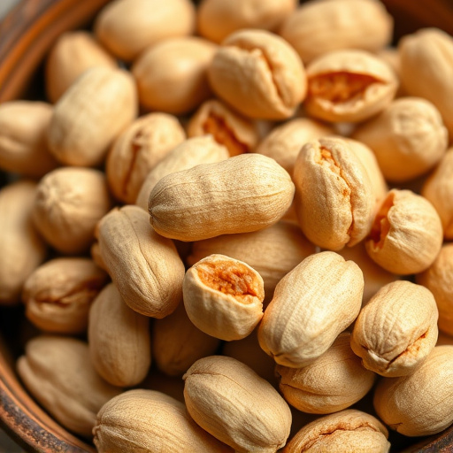 Close-up of shelled peanuts in bowl