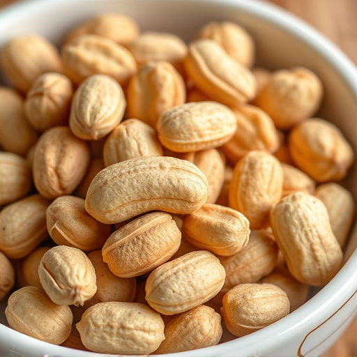 Close-up of shelled peanuts in bowl