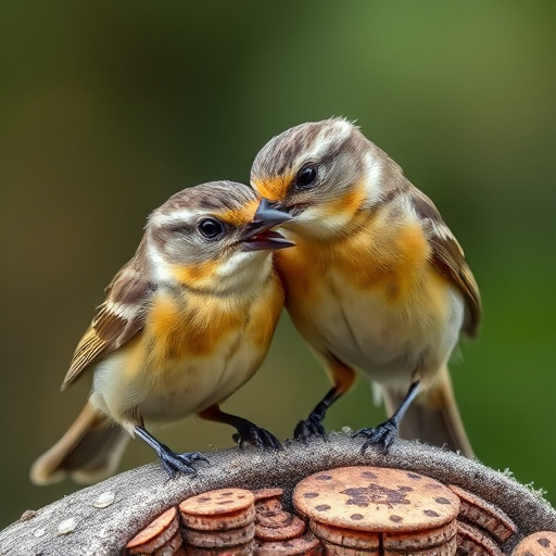 Close-up of small birds eating safely