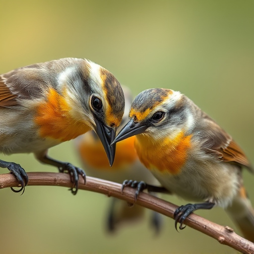 Close-up of small birds eating safely