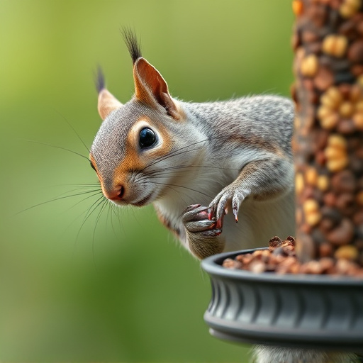 Close-up of squirrel being deterred feeder