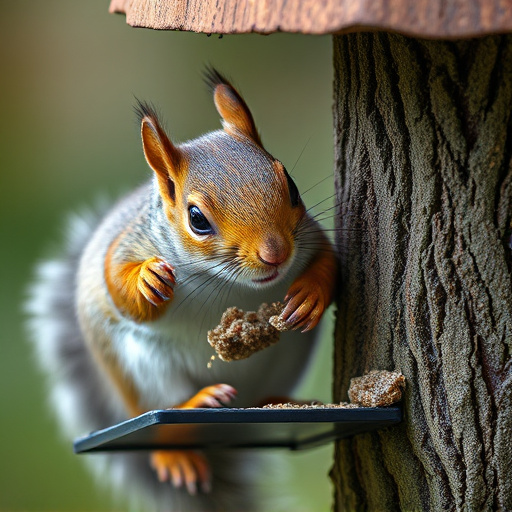 Close-up of squirrel being deterred feeder