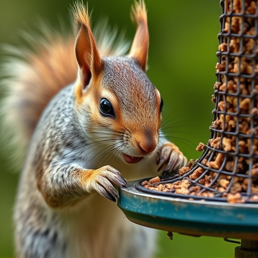 Close-up of squirrel being deterred feeder