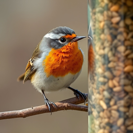 Close-up of suet feeder with robin