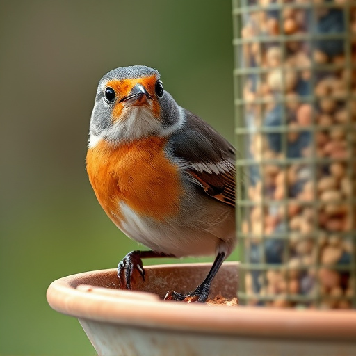Close-up of suet feeder with robin
