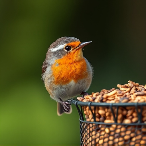 Close-up of suet feeder with robin
