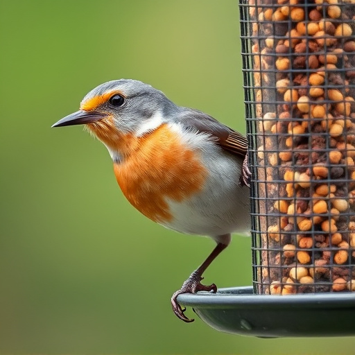 Close-up of suet feeder with robin