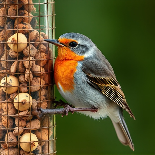 Close-up of suet feeder with robin