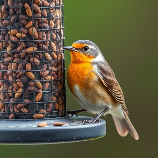 Close-up of suet feeder with robin