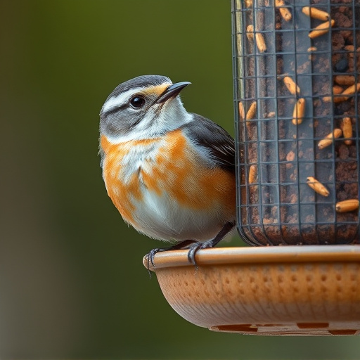 Close-up of suet feeder with robin