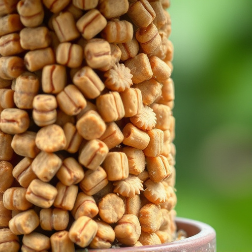 Close-up of suet pellets in feeder