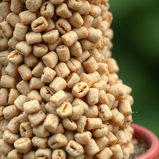 Close-up of suet pellets in feeder