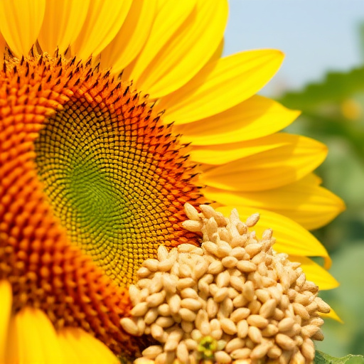 Close-up of sunflower and millet seeds