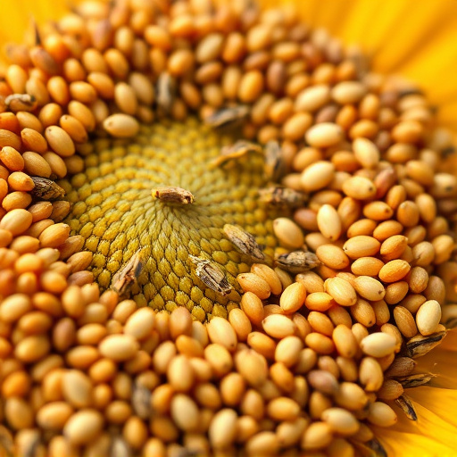 Close-up of sunflower and millet seeds