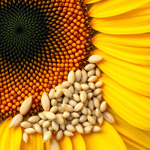 Close-up of sunflower and millet seeds