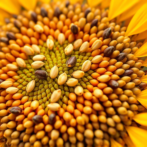 Close-up of sunflower and millet seeds