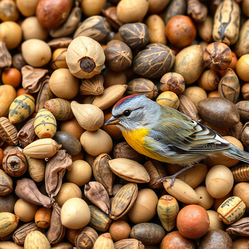 Close-up of varied seeds for birds
