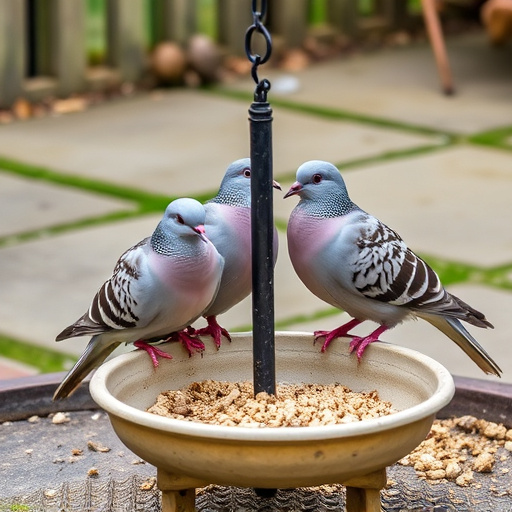 Collared doves eating from patio ground feeder