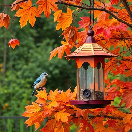 Colorful autumn leaves and feeders