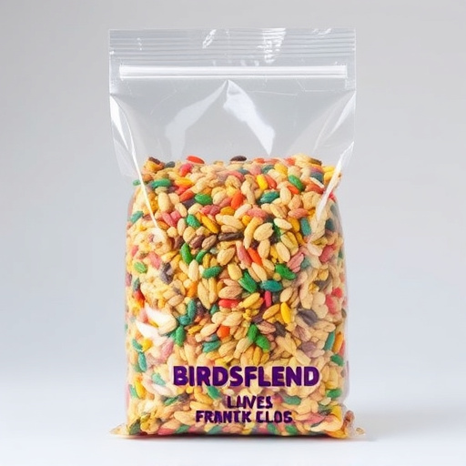 Colourful bird seed blend in clear bag