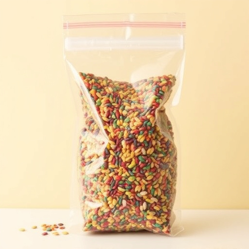Colourful bird seed blend in clear bag