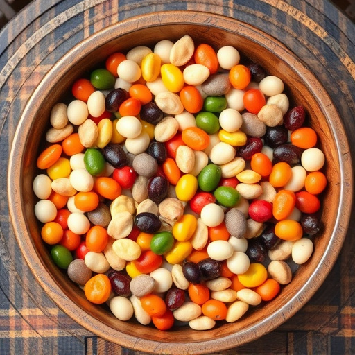 Colourful seeds in shallow feeding dish