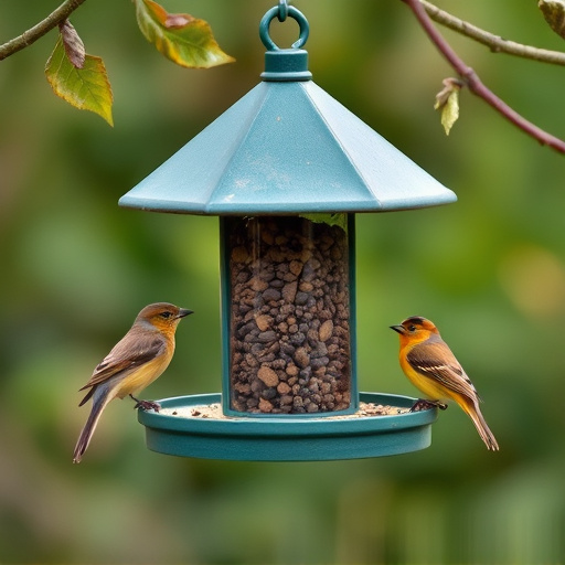 Compact bird feeding station with small birds
