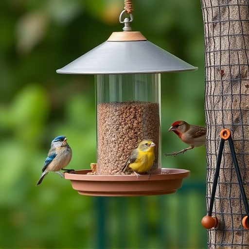 Compact bird feeding station with small birds