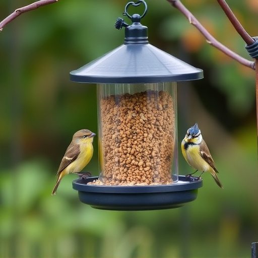 Compact bird feeding station with small birds