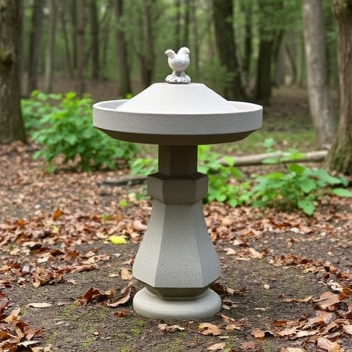 Concrete bird bath in natural woodland setting