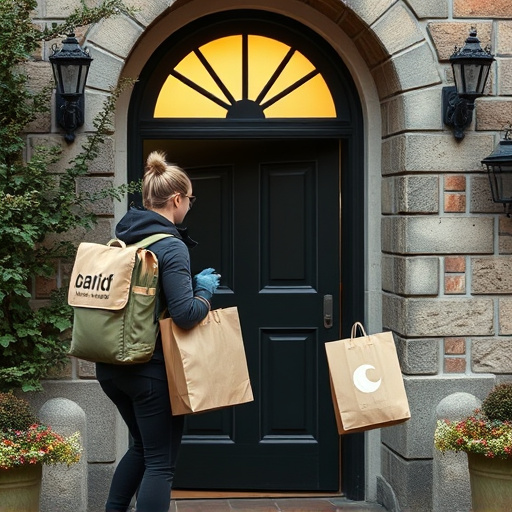 Courier placing bird food at entrance