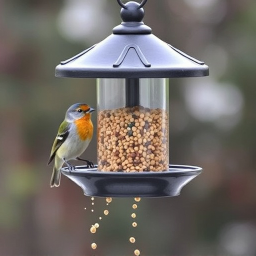 Covered bird feeder preventing seed spills