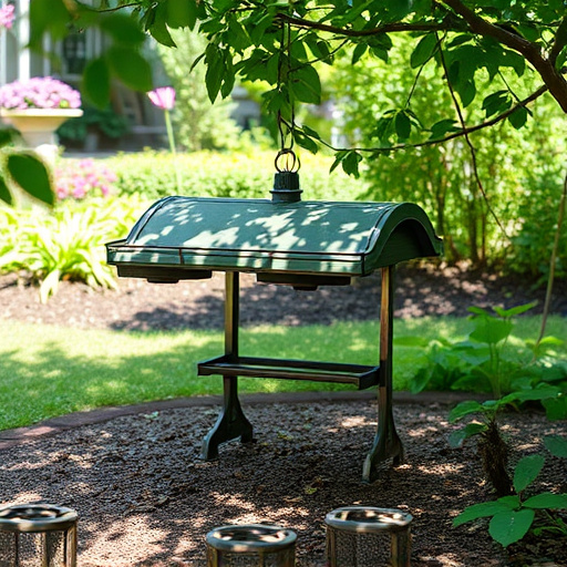 Covered ground feeder in shaded garden