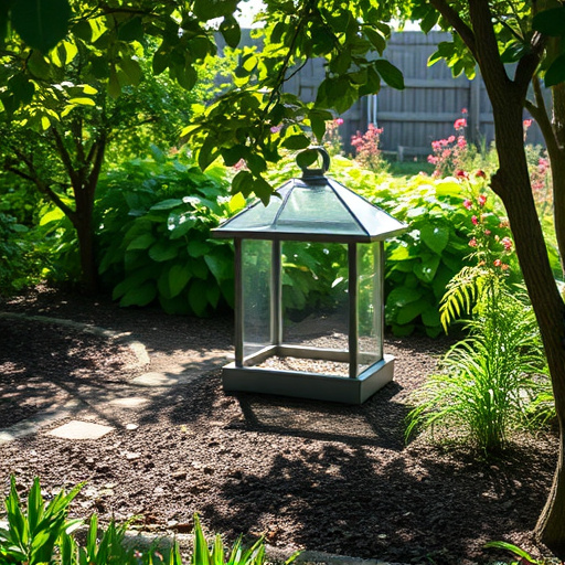 Covered ground feeder in shaded garden